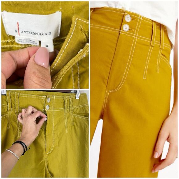 Anthropologie Maeve 32 Mustard Golden Yellow Wide Leg Crop Pants High Rise - Picture 8 of 9